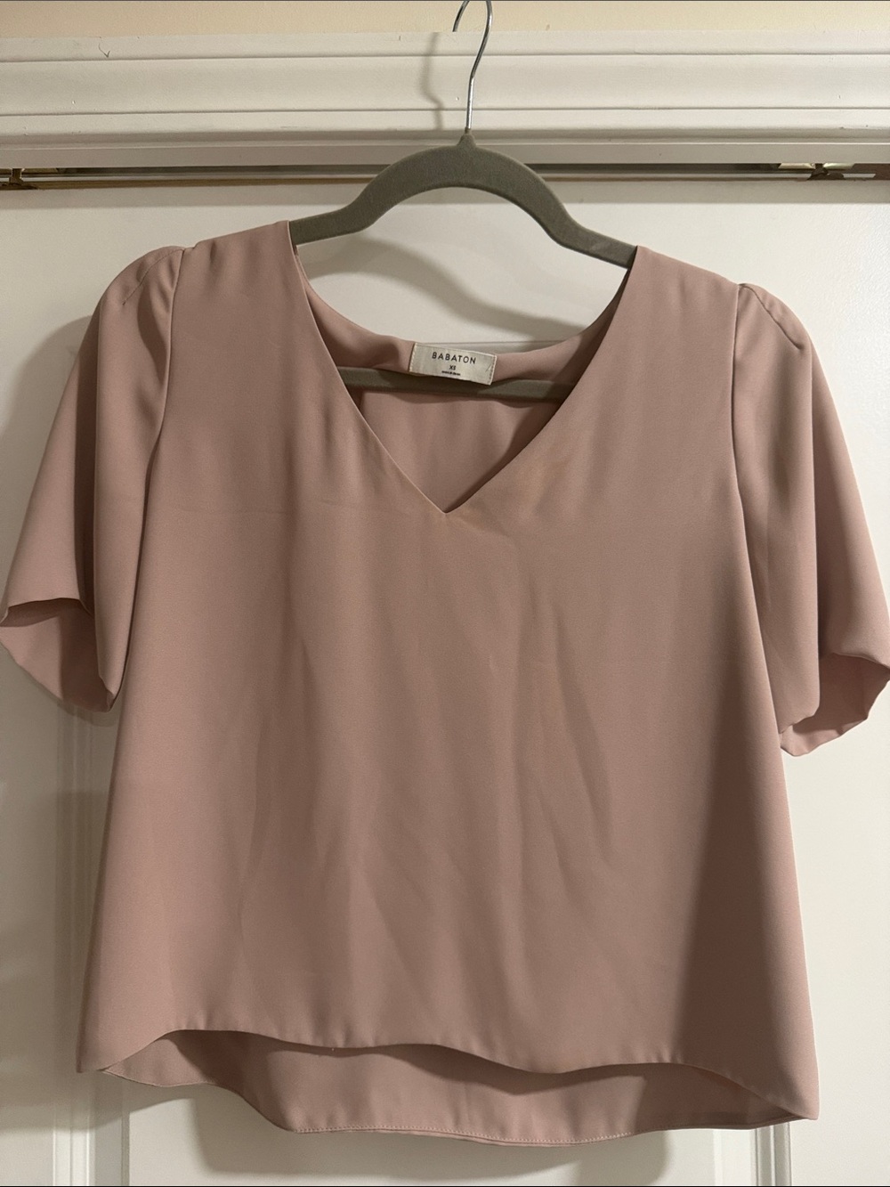 Babaton Dusty Rose V-Neck Short Sleeve Blouse XS